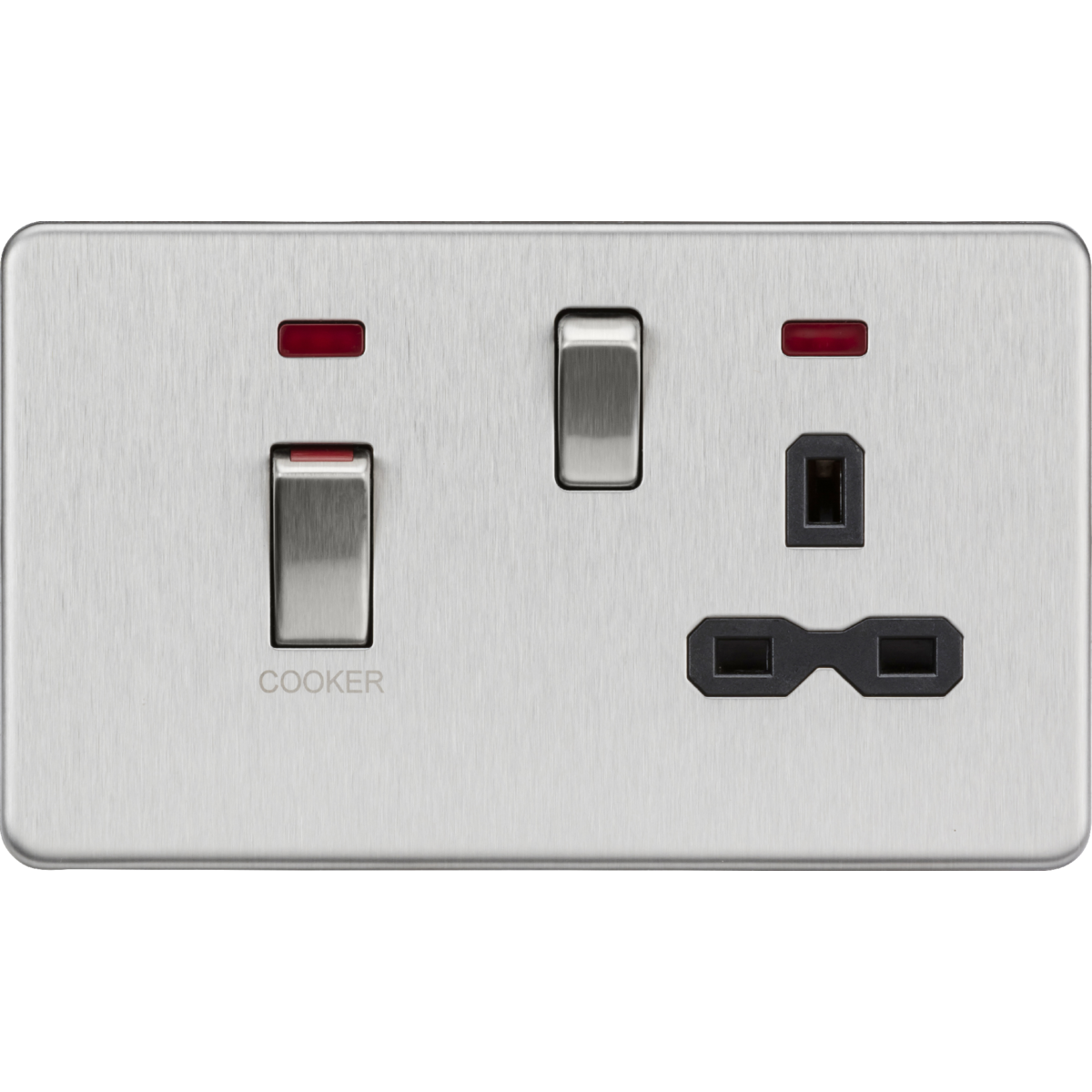 Knightsbridge SFR83MNBC 45A DP Switch & 13A Socket with Neons Brushed Chrome with Black Insert