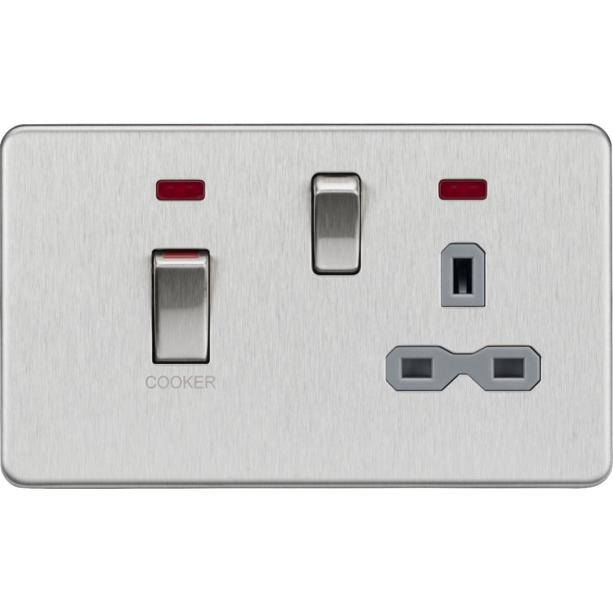 Knightsbridge SFR83MNBCG 45A DP Switch & 13A Socket with Neons Brushed Chrome with Grey Insert