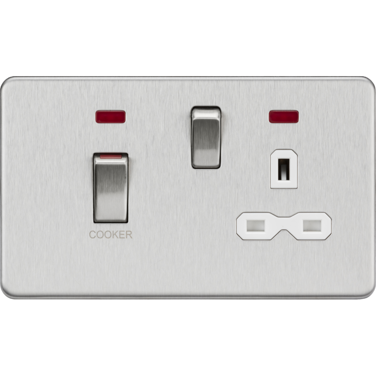 Knightsbridge SFR83MNBCW 45A DP Switch & 13A Socket with Neons Brushed Chrome with White Insert