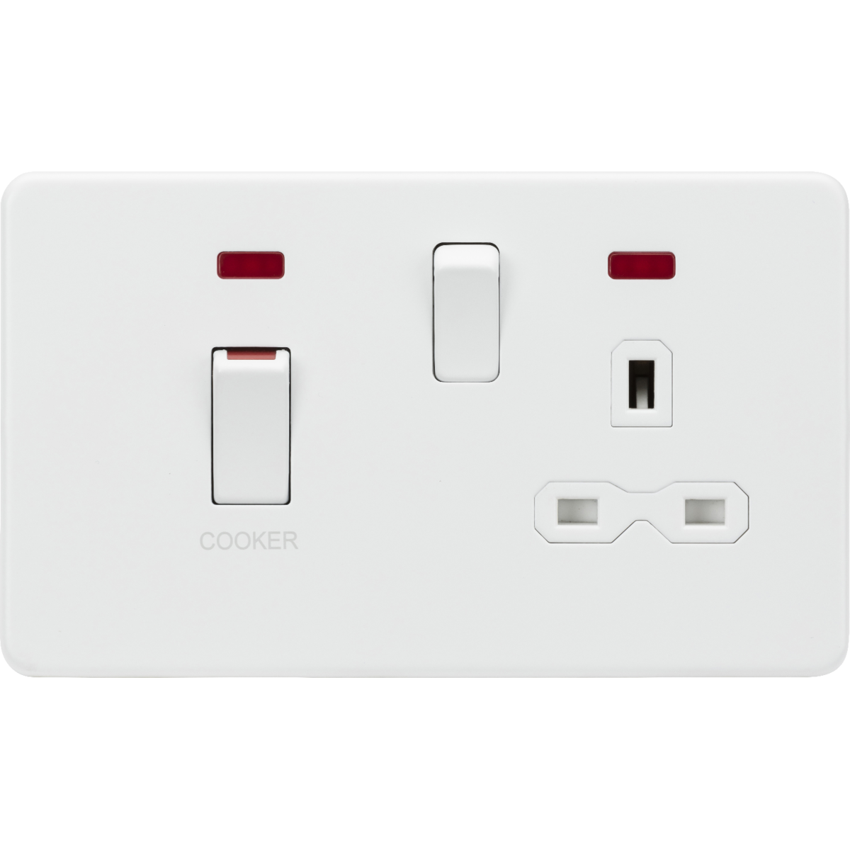Knightsbridge SFR83MNMW 45A DP Switch & 13A Socket with Neons Matt White with White insert
