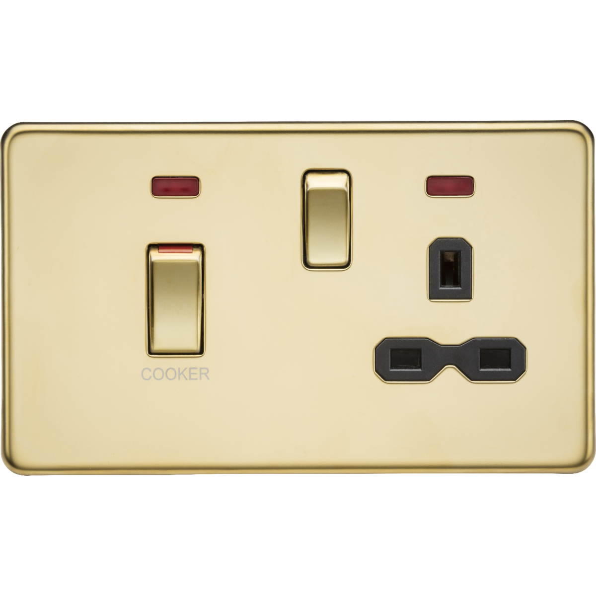 Knightsbridge SFR83MNPB 45A DP Switch & 13A Socket with Neons Polished Brass with Black Insert