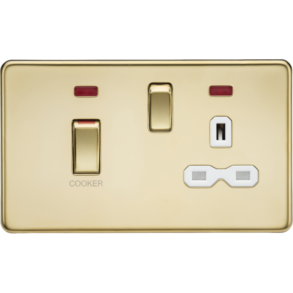 Knightsbridge SFR83MNPBW 45A DP Switch & 13A Socket with Neons Polished Brass with White Insert