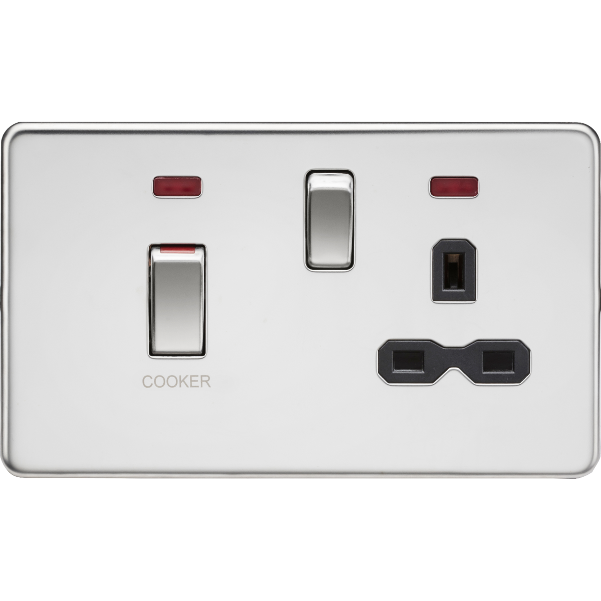 Knightsbridge SFR83MNPC 45A DP Switch & 13A Socket with Neons Polished Chrome with Black Insert