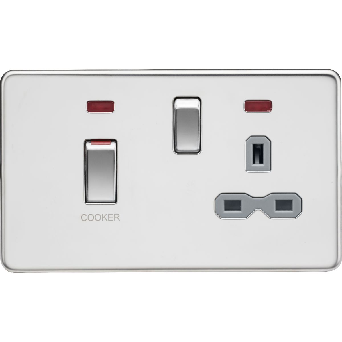 Knightsbridge SFR83MNPCG 45A DP Switch & 13A Socket with Neons Polished Chrome with Grey Insert