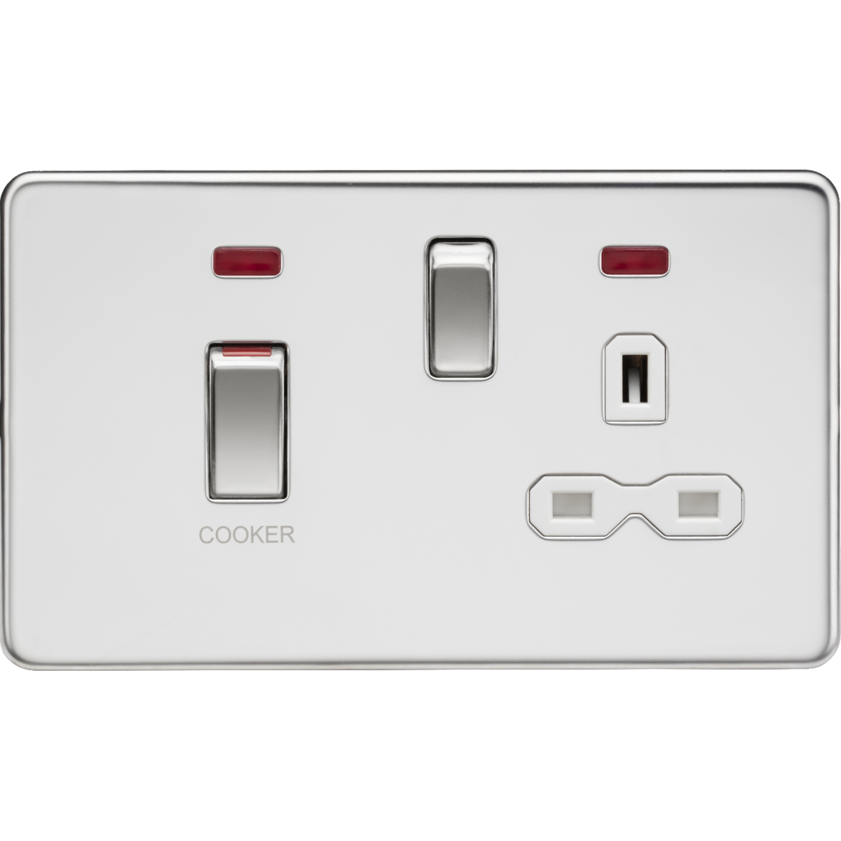 Knightsbridge SFR83MNPCW 45A DP Switch & 13A Socket with Neons Polished Chrome with White Insert
