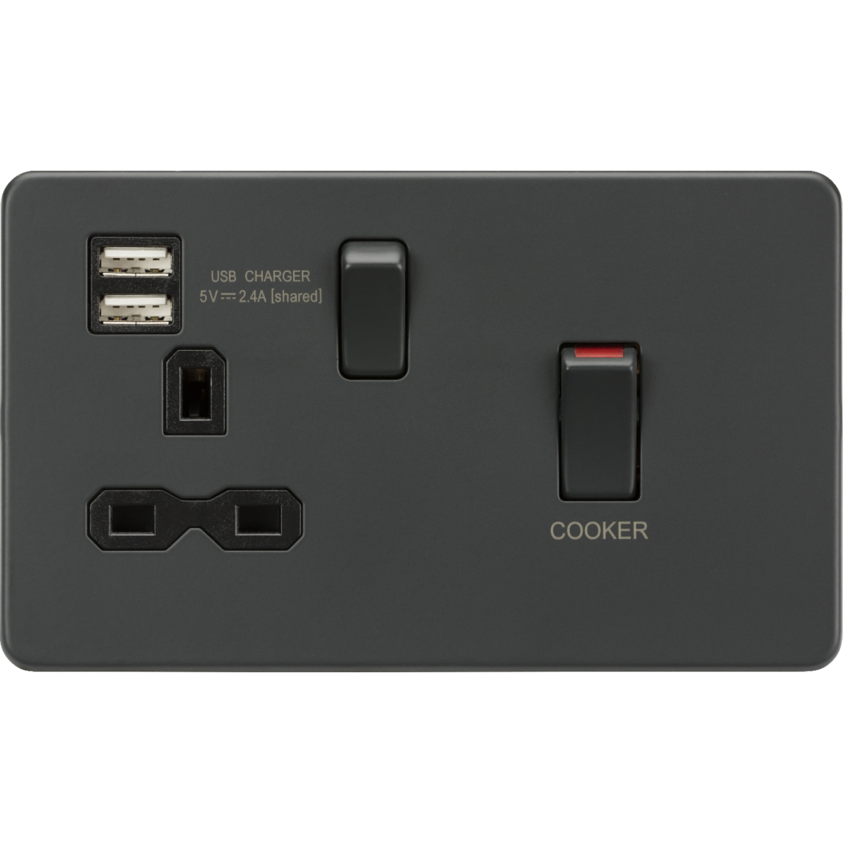 Knightsbridge SFR83UMAT 45A DP Switch & 13A Socket with Dual USB A+A (5V DC 2.4A shared) Anthracite with Black Insert