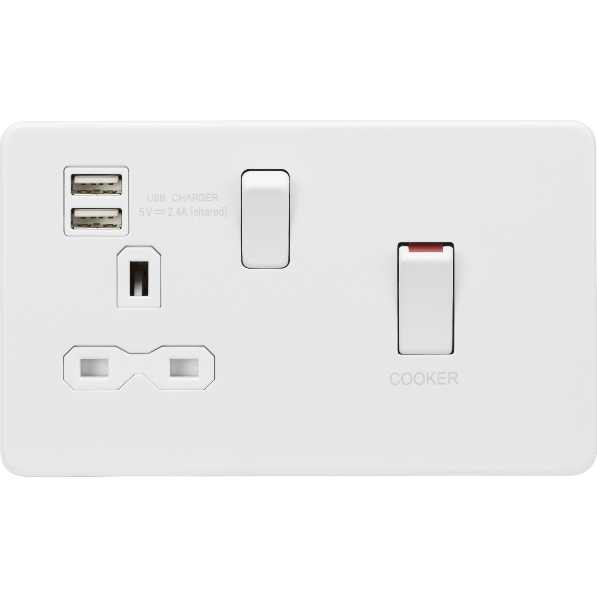 Knightsbridge SFR83UMMW 45A DP Switch & 13A Socket with Dual USB A+A (5V DC 2.4A shared) Matt White with White Insert