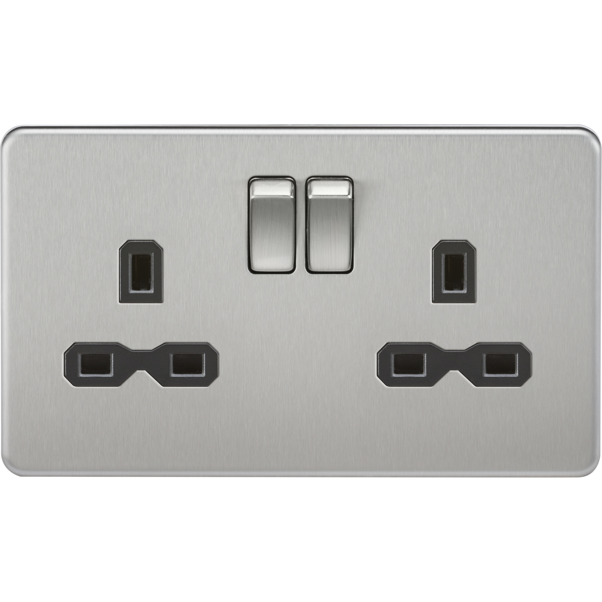 Knightsbridge SFR9000BC 13A 2G DP Switched Socket with Twin Earths Brushed Chrome with Black Insert