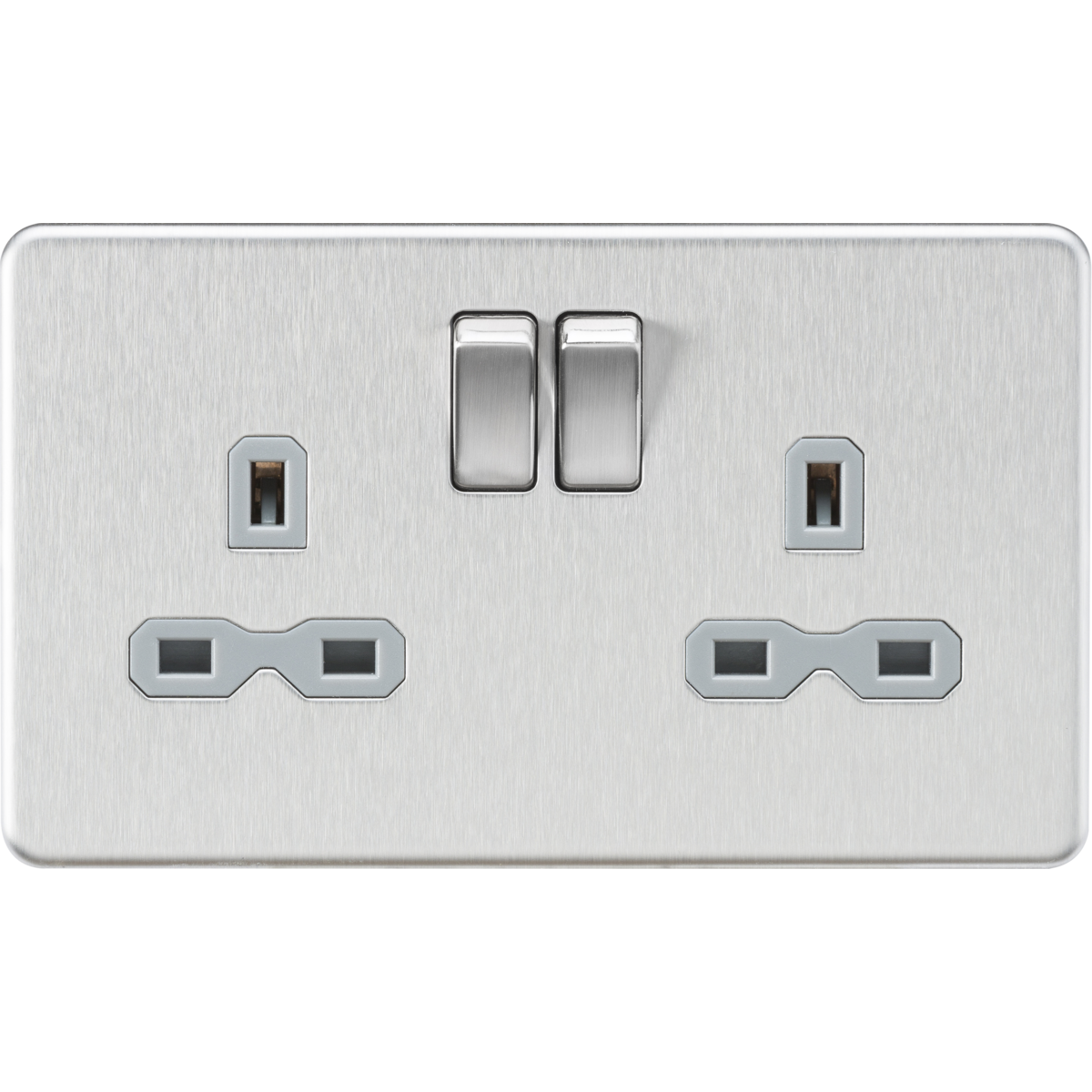 Knightsbridge SFR9000BCG 13A 2G DP Switched Socket with Twin Earths Brushed Chrome with Grey Insert