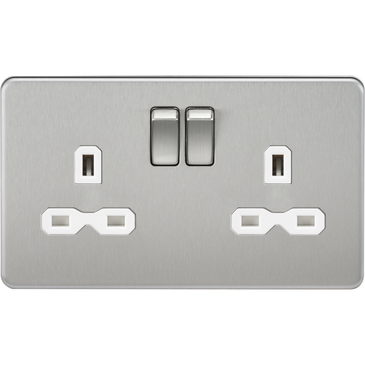 Knightsbridge SFR9000BCW 13A 2G DP Switched Socket with Twin Earths Brushed Chrome with White Insert