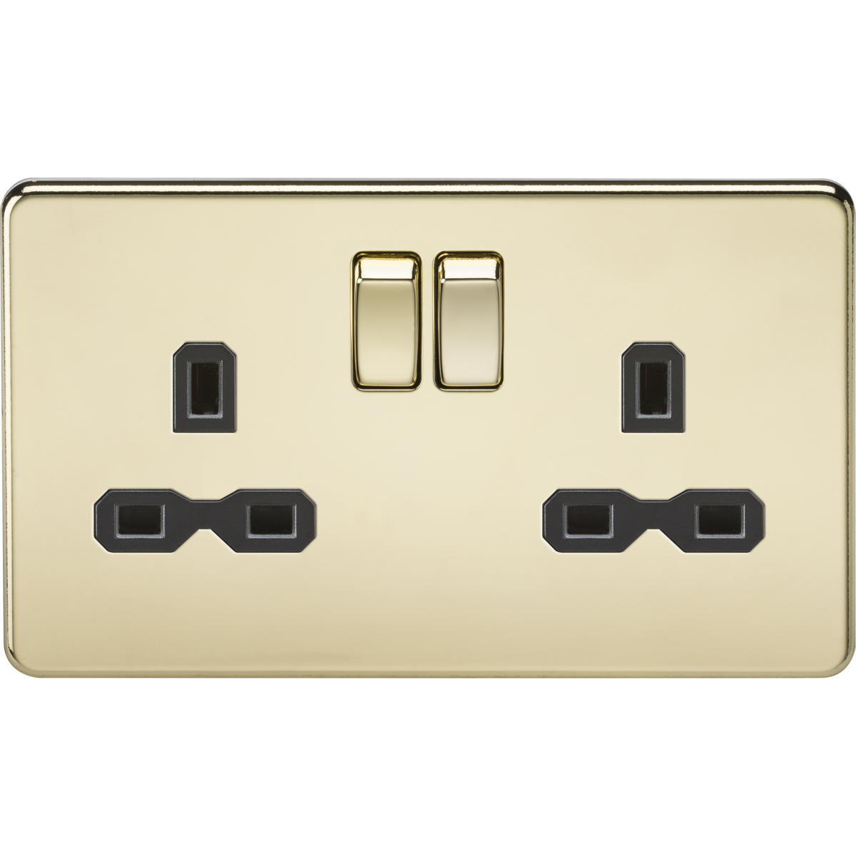 Knightsbridge SFR9000PB 13A 2G DP Switched Socket with Twin Earths Polished Brass with Black Insert