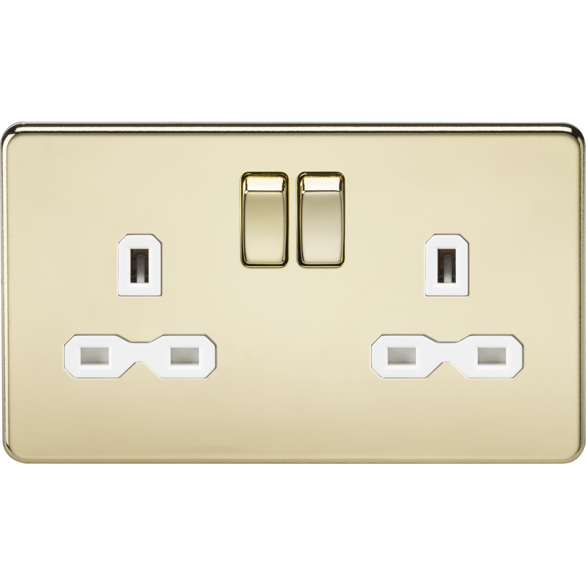 Knightsbridge SFR9000PBW 13A 2G DP Switched Socket with Twin Earths Polished Brass with White Insert