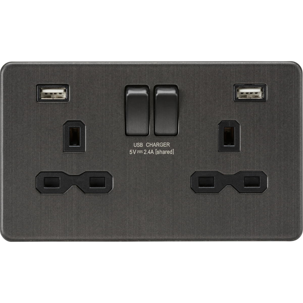 Knightsbridge SFR9224SB 13A 2G SP Switched Socket with Dual USB A+A (5V DC 2.4A shared) Smoked Bronze with Black Insert