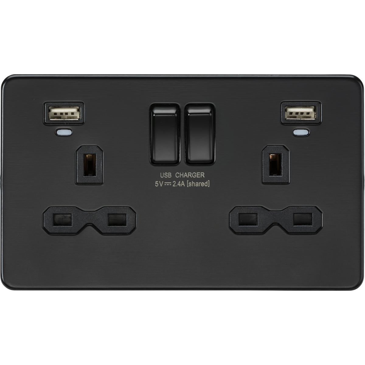 Knightsbridge SFR9904NMBB 13A 2G Switched Socket, Dual USB (2.4A) with LED Charge Indicators Matt Black