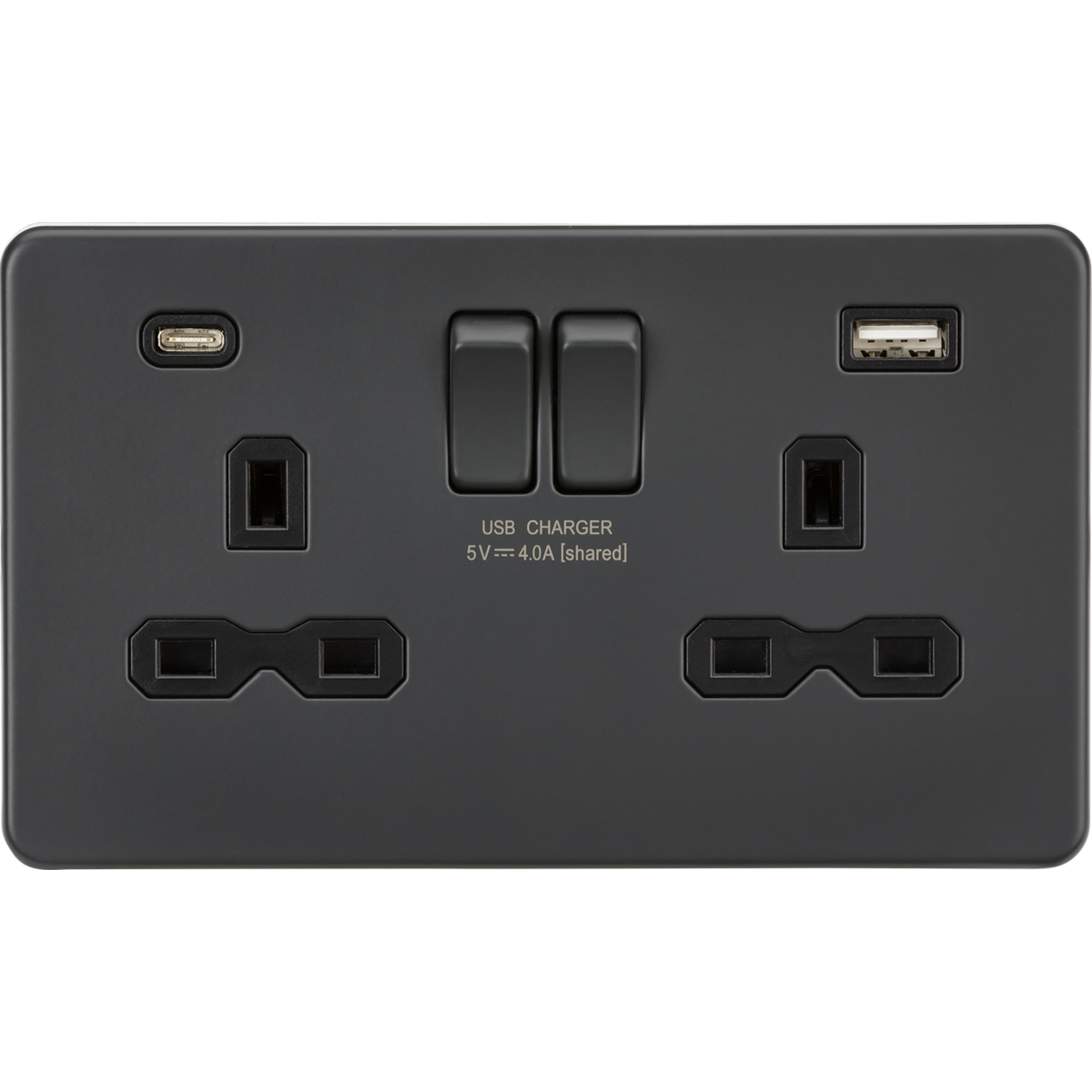 Knightsbridge SFR9940AT 13A 2G SP Switched Socket with Dual USB A+C (5V DC 4.0A shared) Anthracite with Black Insert