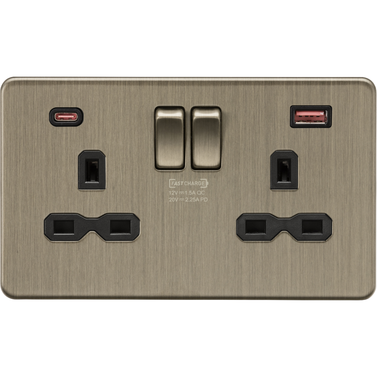 Knightsbridge SFR9945AB 13A 2G DP Switched Socket with Dual USB A+C 20V DC 2.25A (Max. 45W) Antique Brass