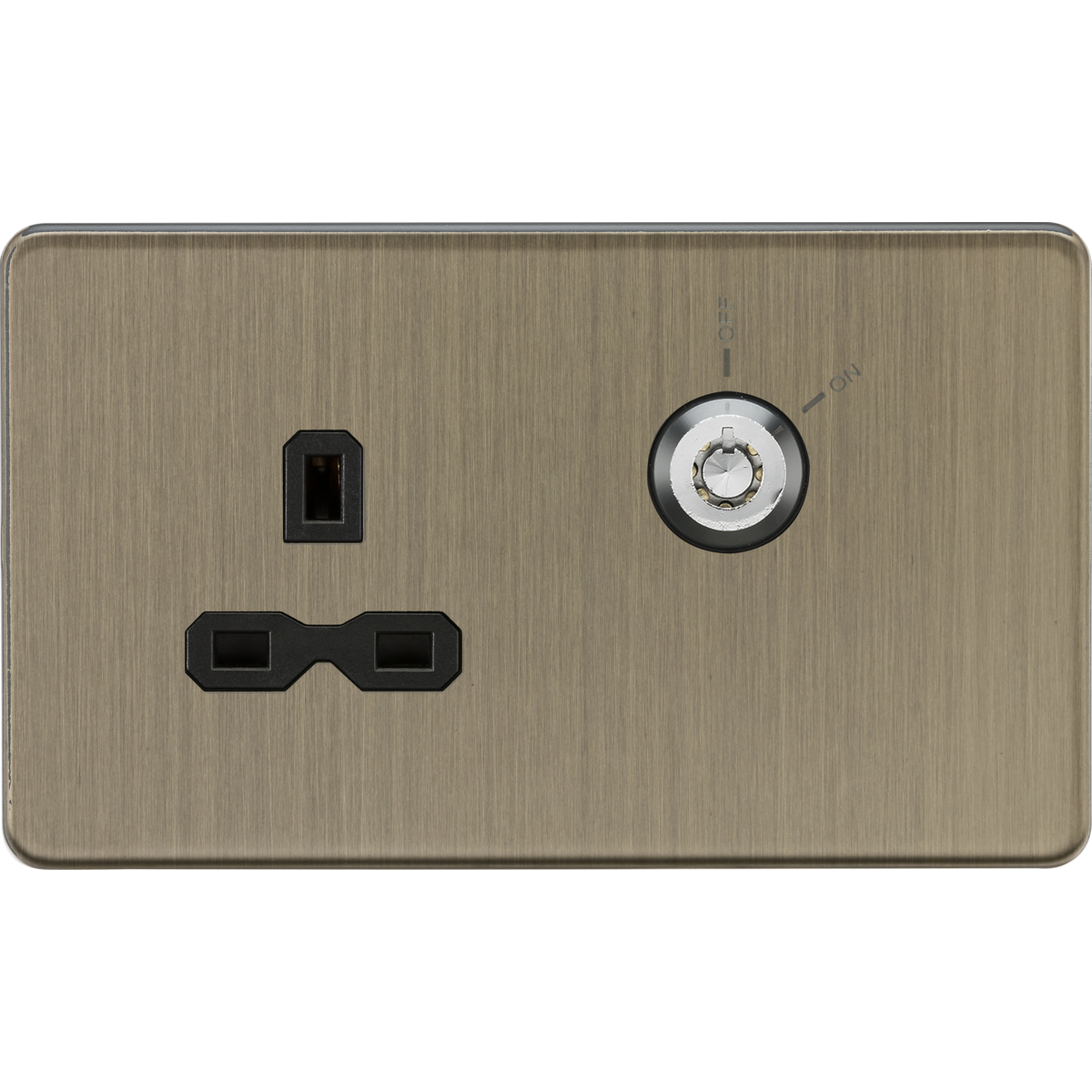 Knightsbridge SFR9LOCKAB 13A 1G DP Lockable Socket Antique Brass with black insert