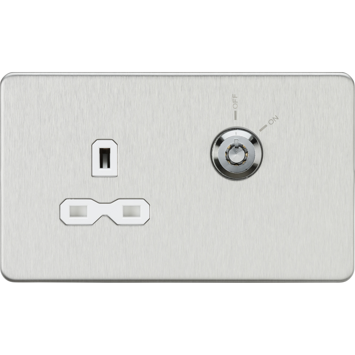 Knightsbridge SFR9LOCKBCW 13A DP Key Lockable Socket (2G Plate) Brushed Chrome with White Insert