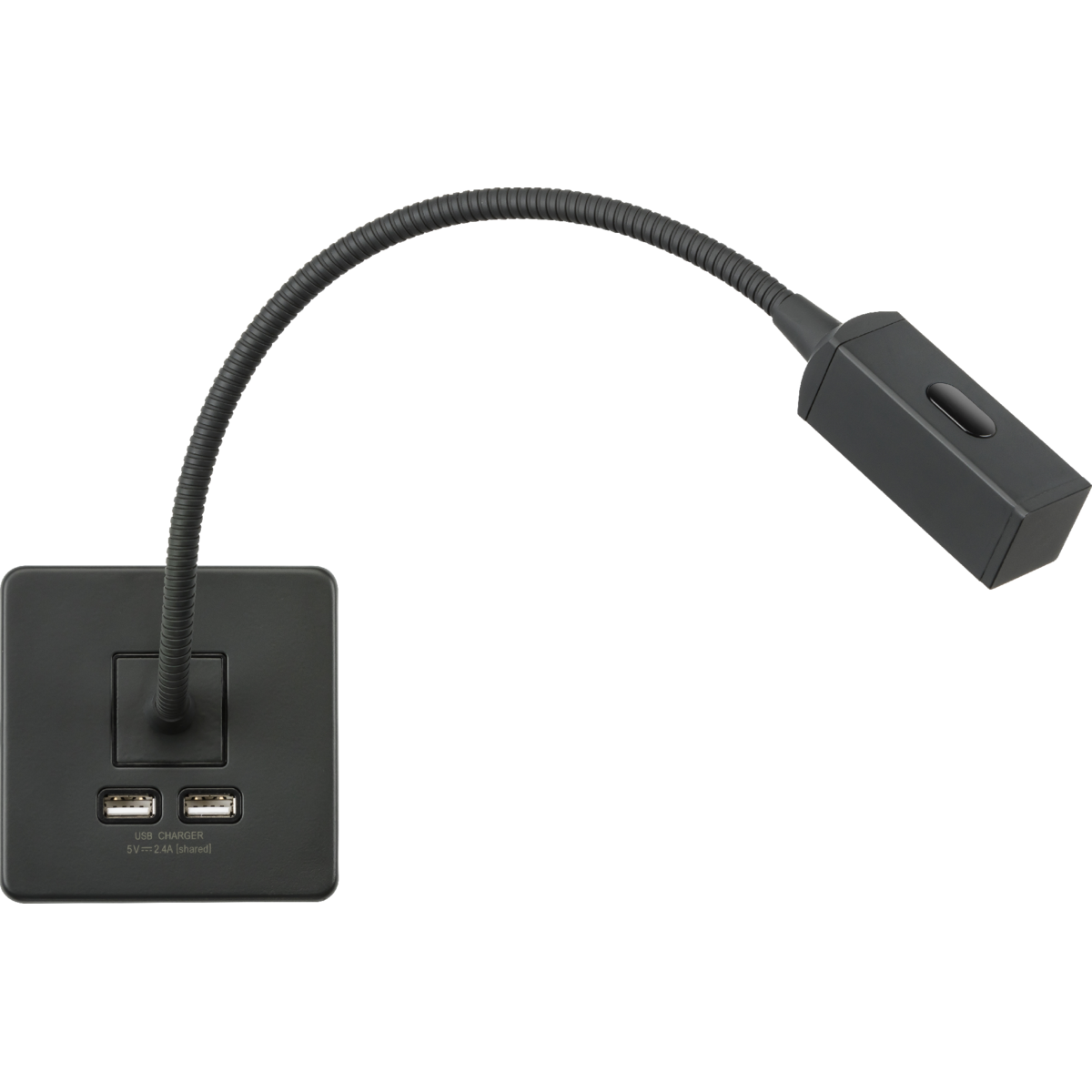 Knightsbridge SFRLAT 230V LED Dimmable Reading Light with Dual USB A+A (5V DC 2.4A shared) Anthracite