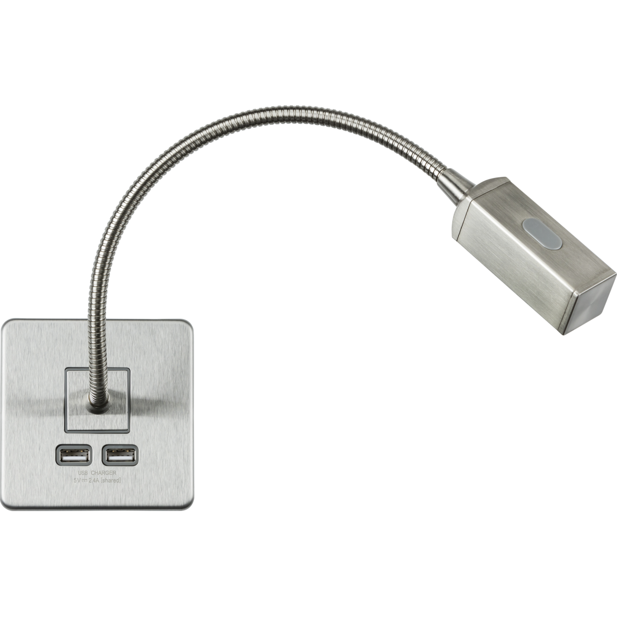 Knightsbridge SFRLBC 230V LED Dimmable Reading Light with Dual USB A+A (5V DC 2.4A shared) Brushed Chrome