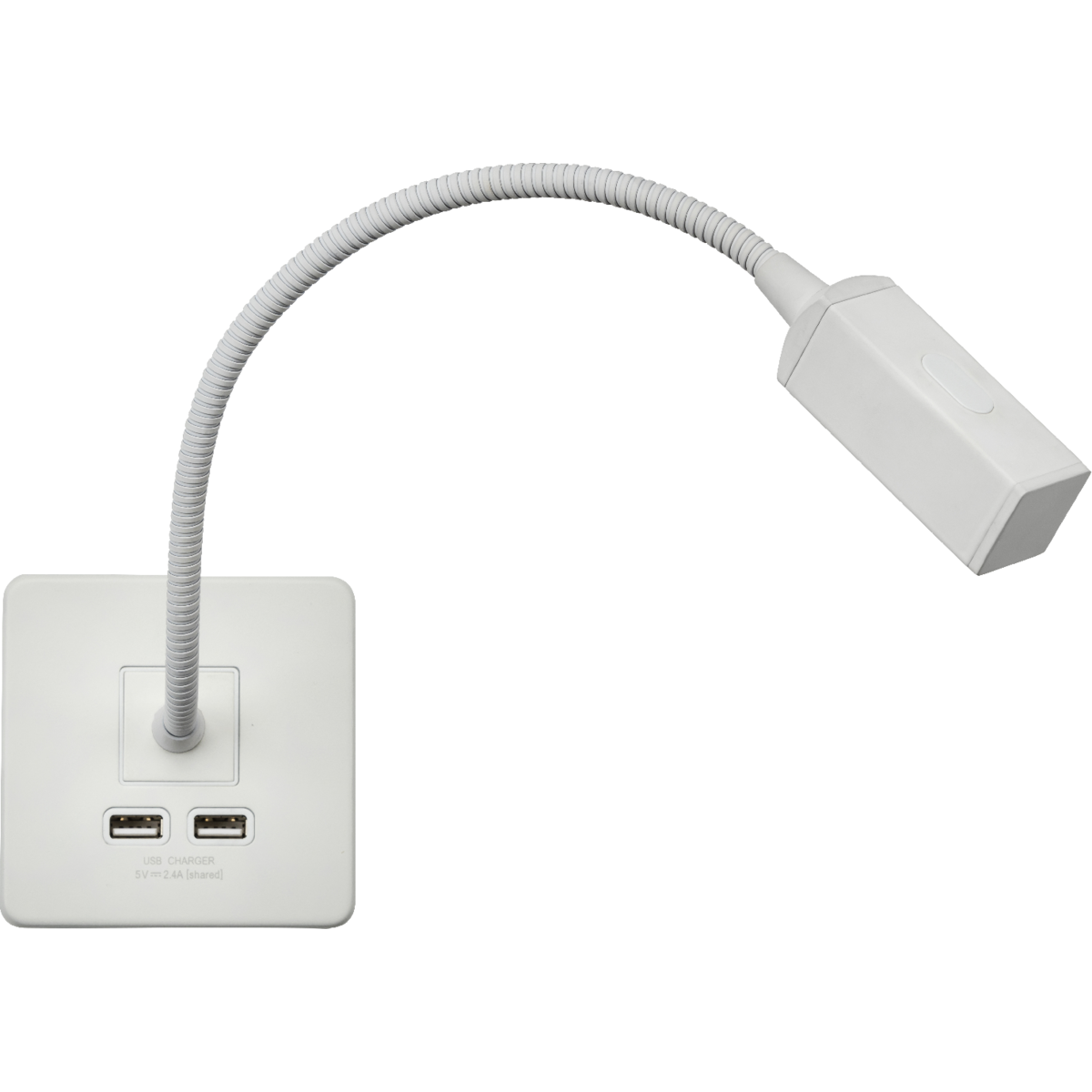 Knightsbridge SFRLMW 230V LED Dimmable Reading Light with Dual USB A+A (5V DC 2.4A shared) Matt White