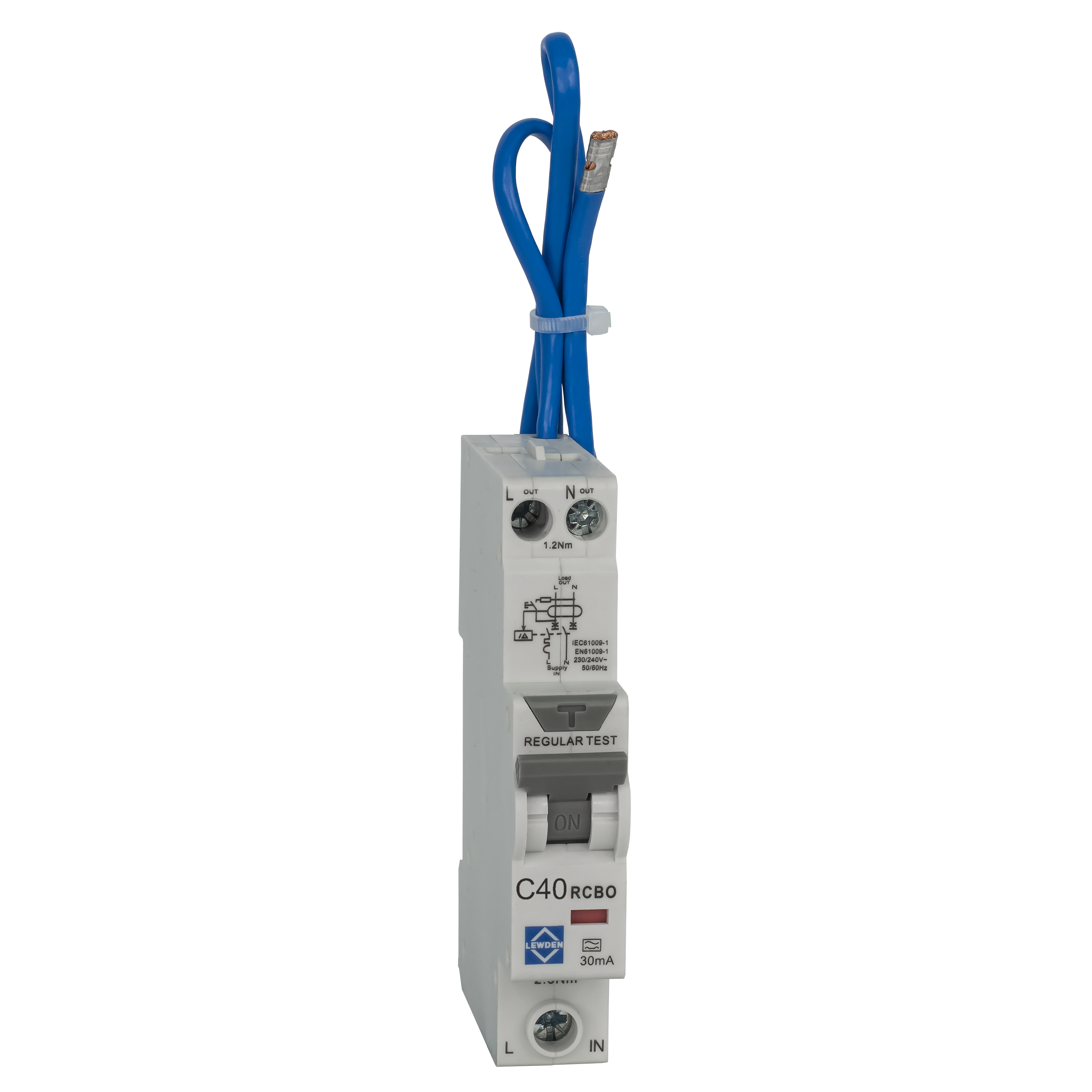 Lewden Compact RCBO C Curve Double Pole 30mA Switched Neutral