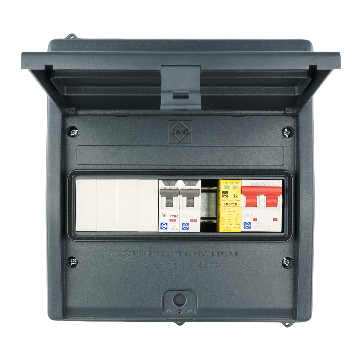 Lewden HPPO-07MG-A IP65 7 Way Air Source Heat Pump (ASHP) Consumer Unit with 2x RCBOs and SPD