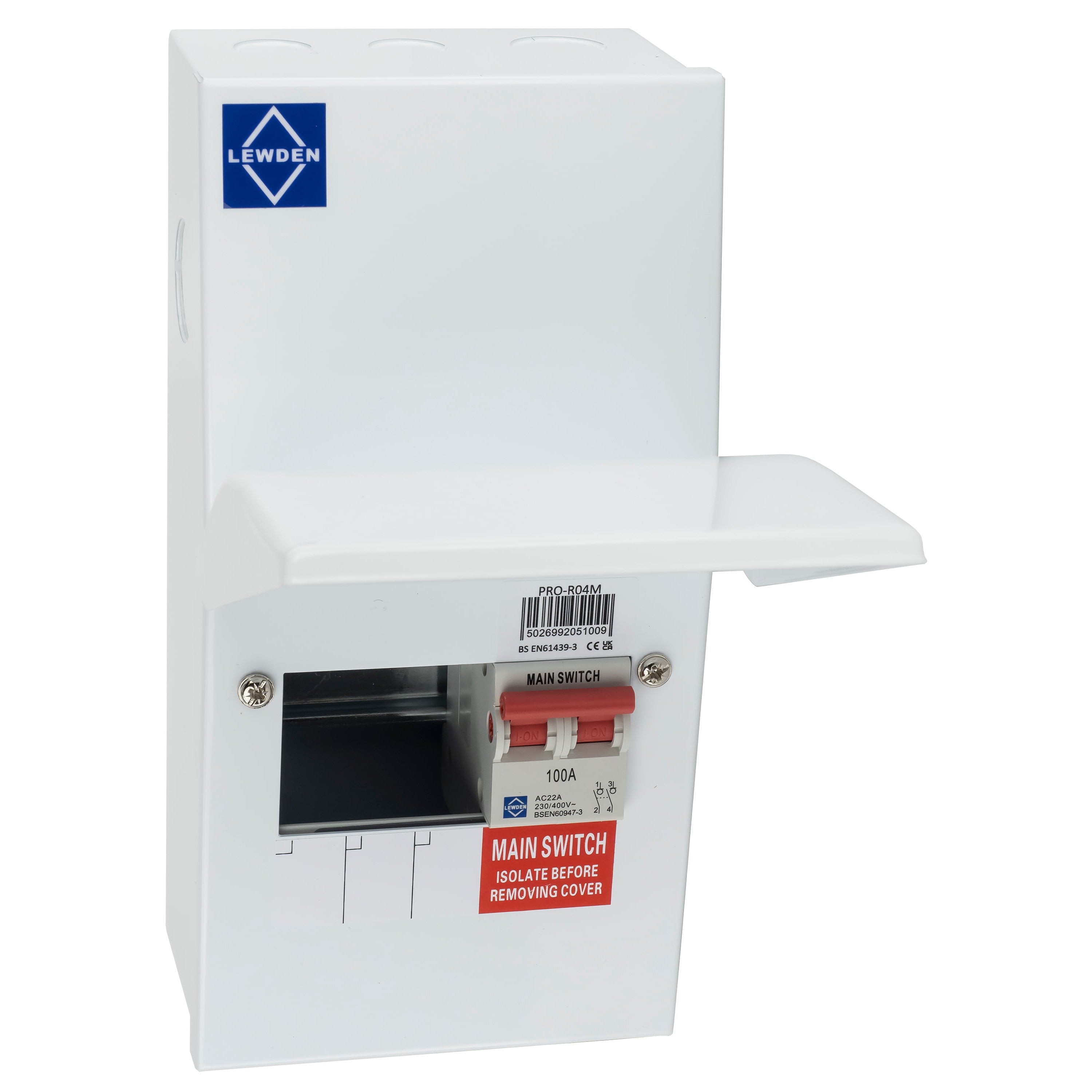 Lewden PRO-R03W-R1 3 Way 100A RCBO Consumer Unit