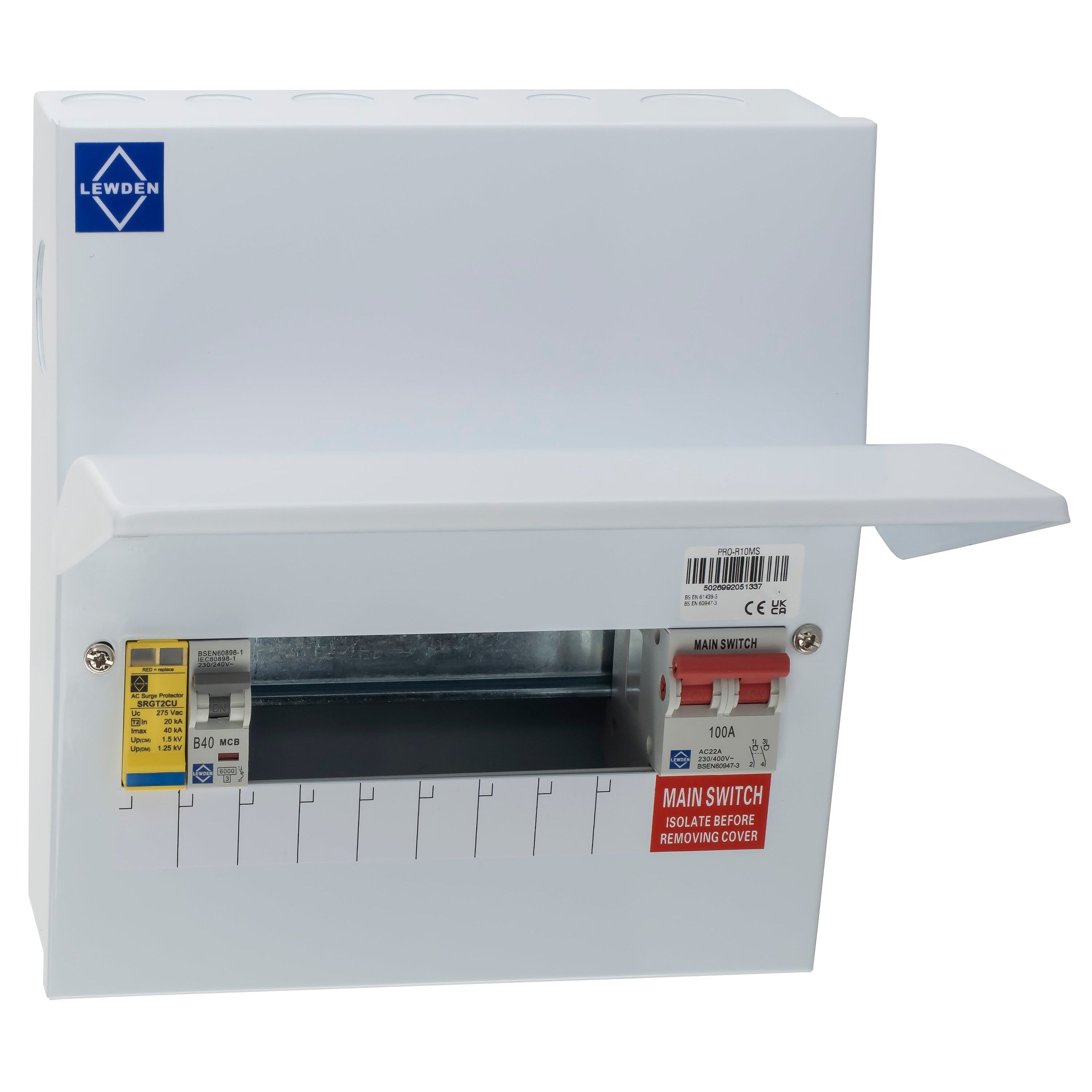 Lewden PRO-R08W-R1S 7 Way RCBO Consumer Unit with Surge Protection