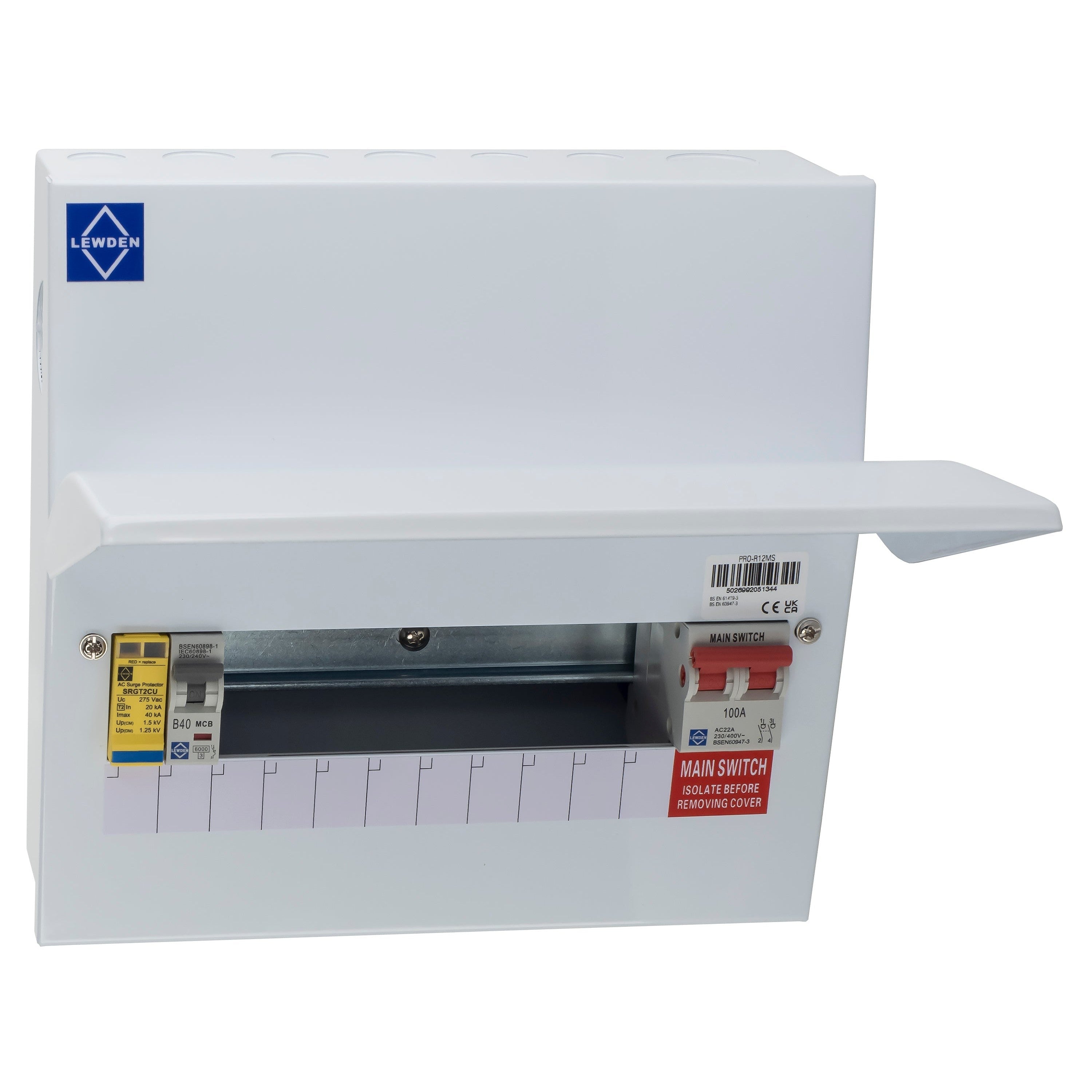 Lewden PRO-R10W-R1S 9 Way RCBO Consumer Unit with Surge Protection