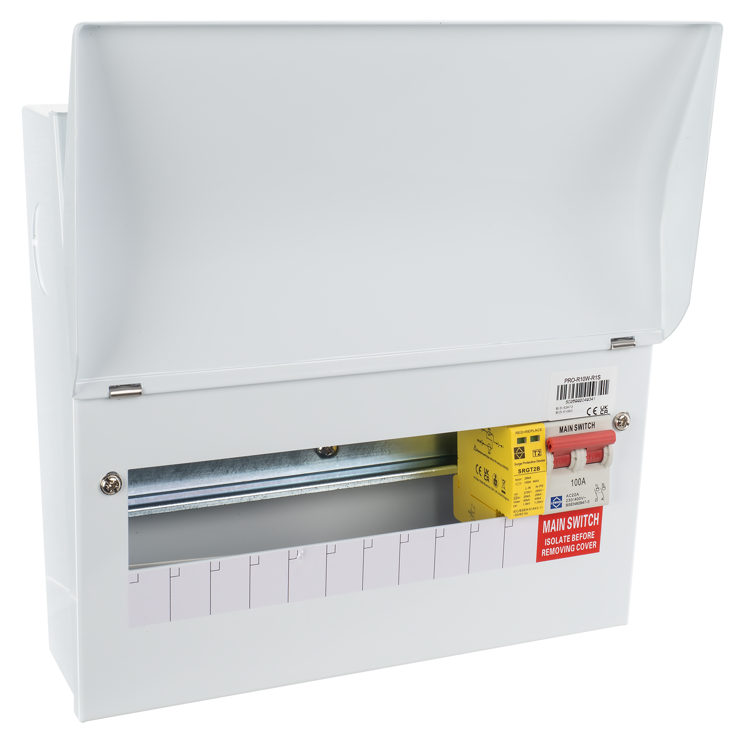 Lewden PRO-R10W-R1S 9 Way RCBO Consumer Unit with Surge Protection