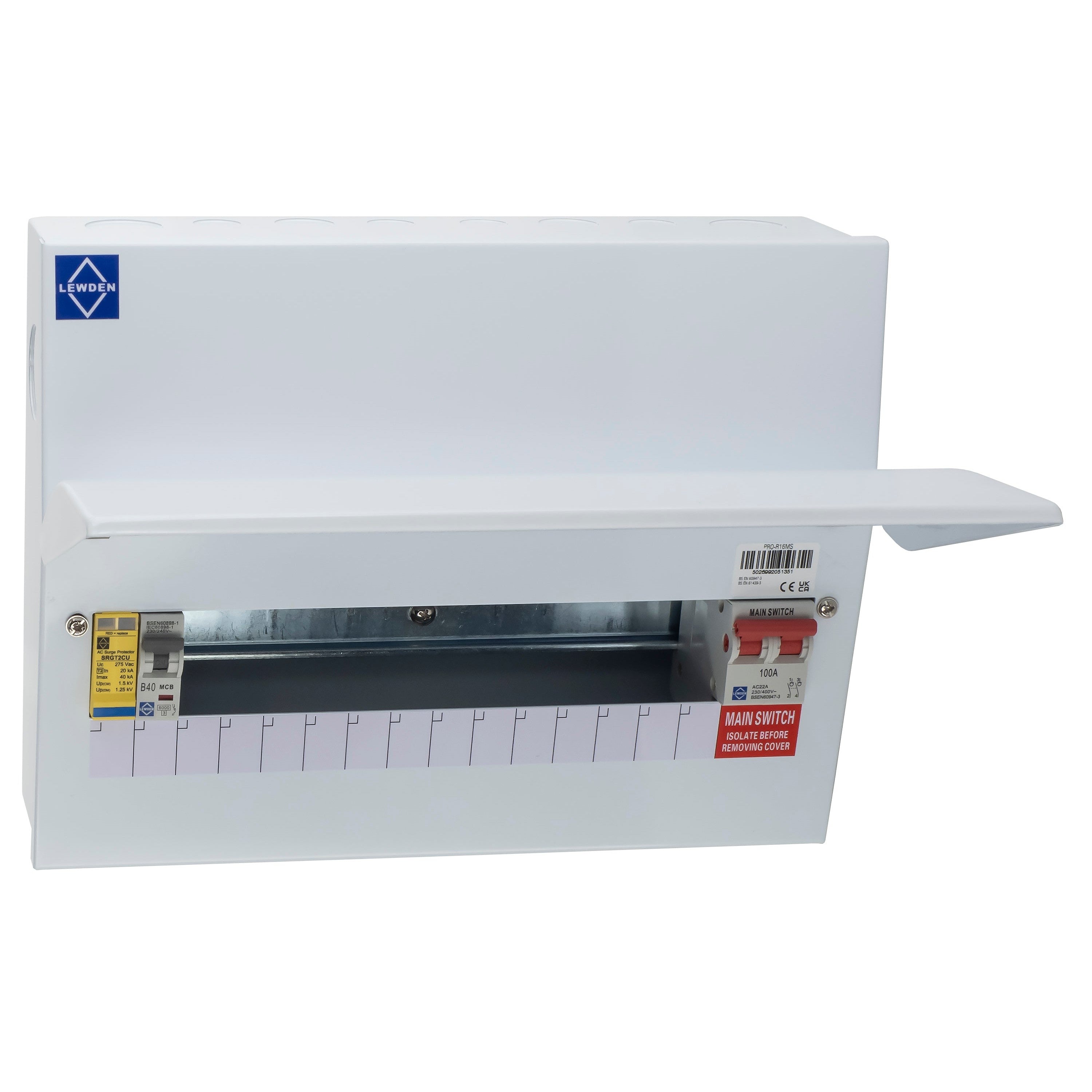 Lewden PRO-R14W-R1S 13 Usable Way Consumer Unit with Main Switch & Type 2 Surge