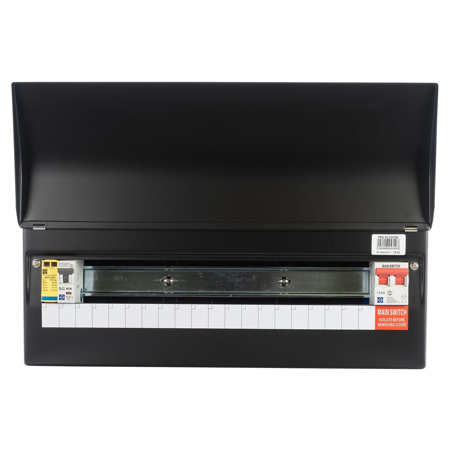 Lewden PRO-R19B-R1S Black 18 Way RCBO Consumer Unit with Surge Protection