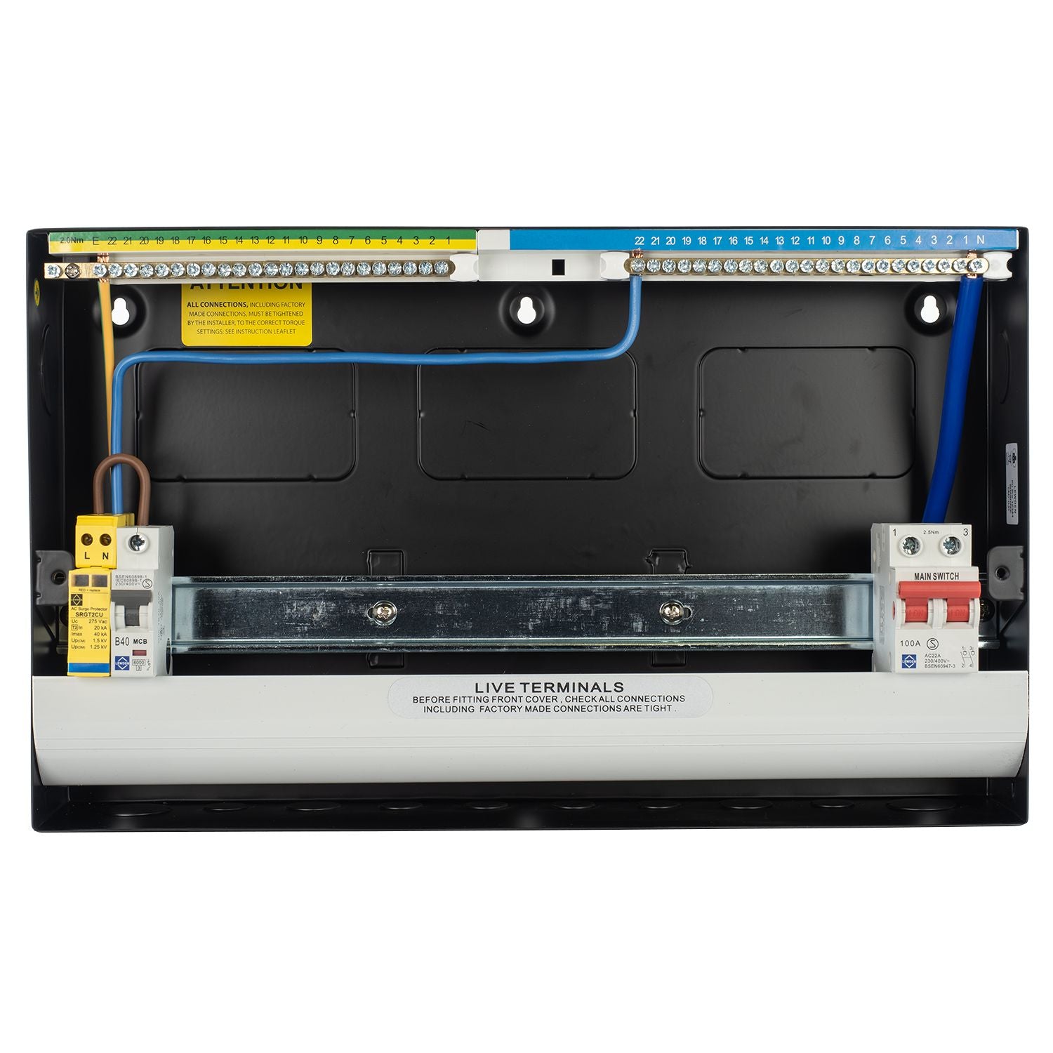 Lewden PRO-R19B-R1S Black 18 Way RCBO Consumer Unit with Surge Protection