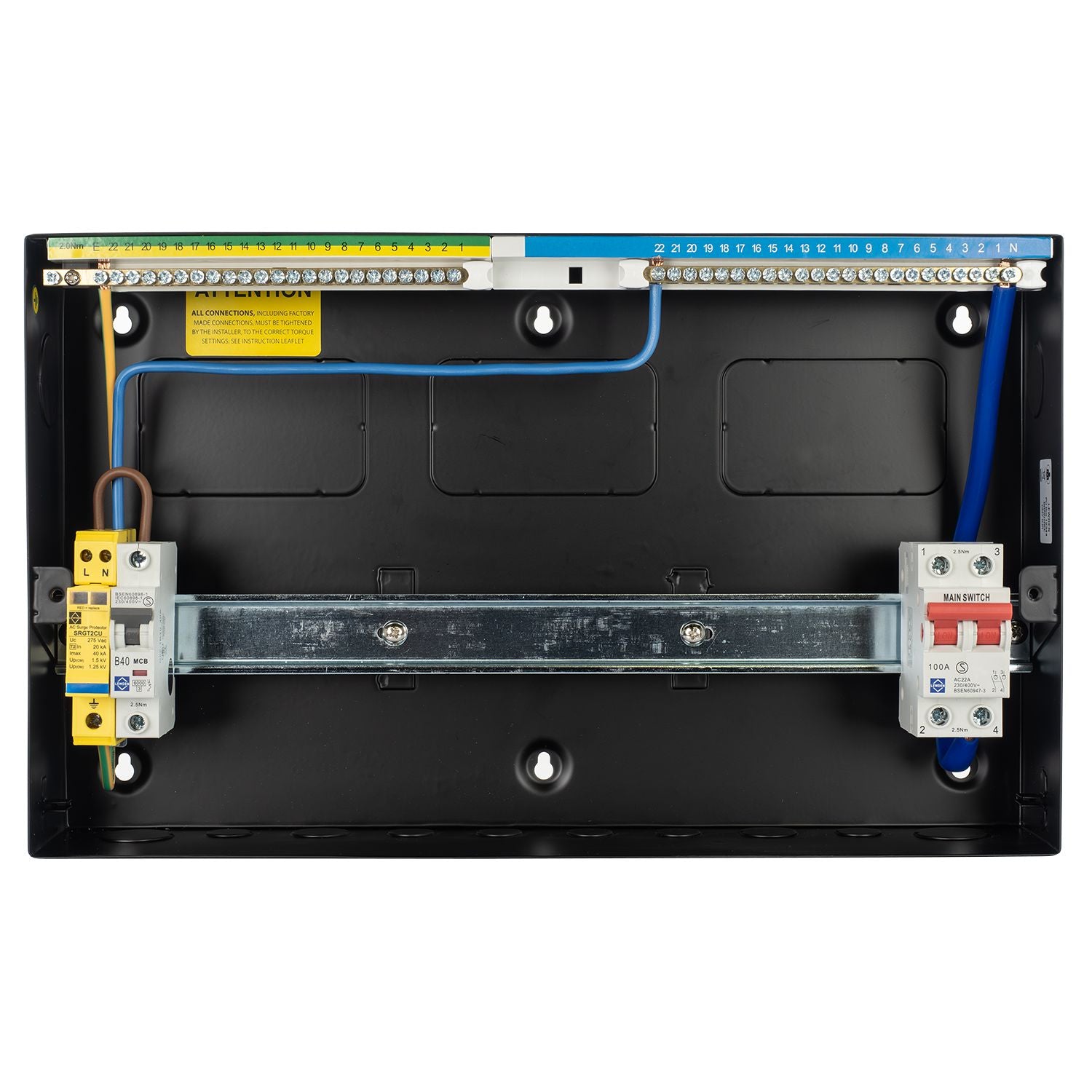 Lewden PRO-R19B-R1S Black 18 Way RCBO Consumer Unit with Surge Protection