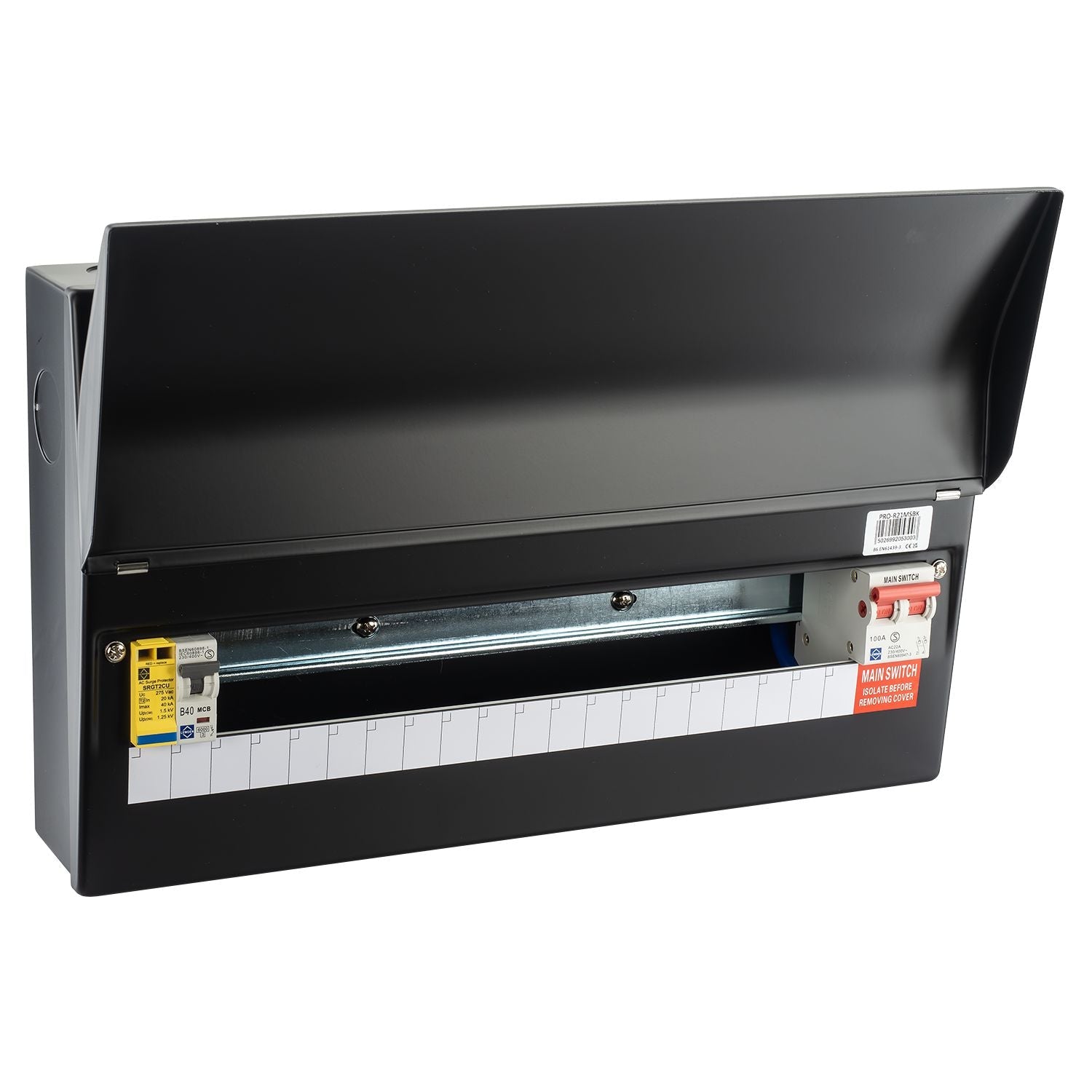 Lewden PRO-R19B-R1S Black 18 Way RCBO Consumer Unit with Surge Protection