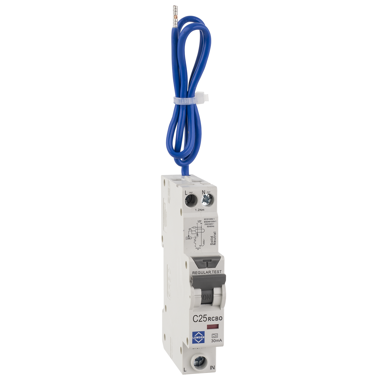 Lewden RCBO Compact Single Pole 1 Module C Curve 6kA 30mA Type A RCBO