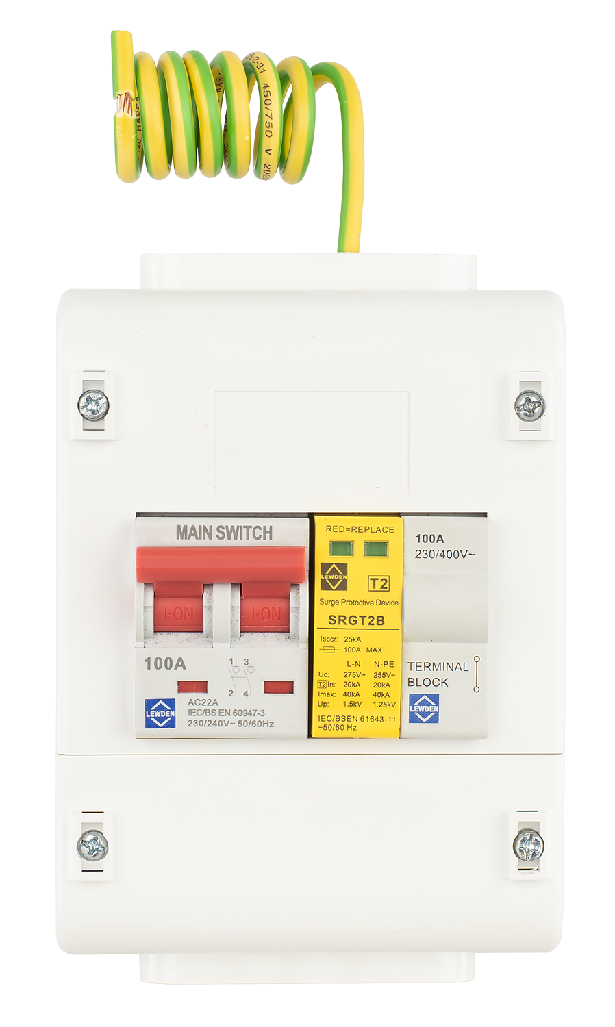 Lewden SLM4-SPD1PT2 100A DP Electricity Meter Isolator Switch with T2 SPD