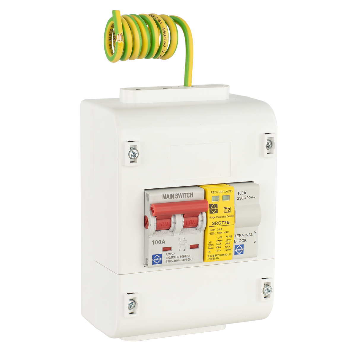 Lewden SLM4-SPD1PT2 100A DP Electricity Meter Isolator Switch with T2 SPD