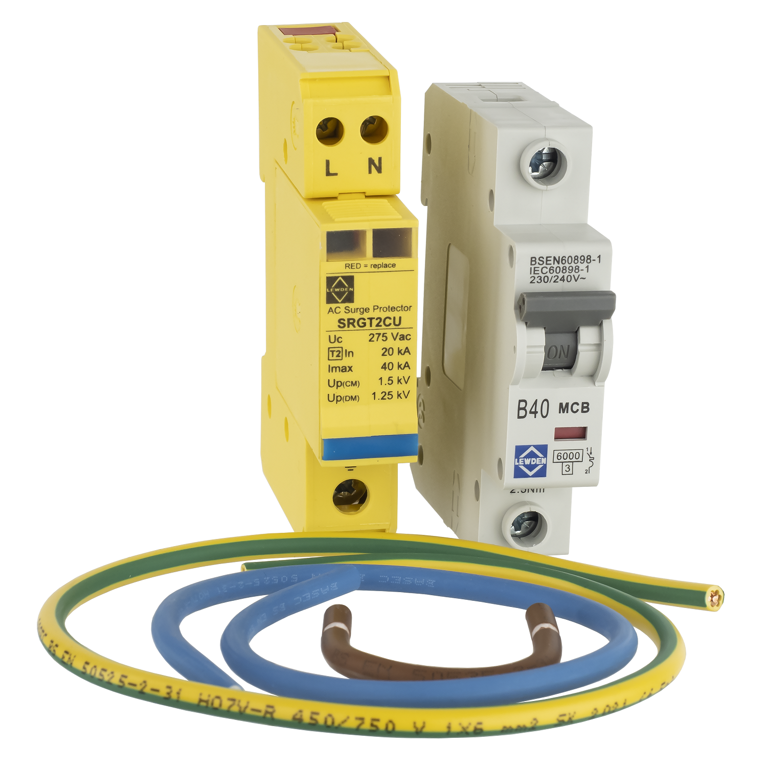 Lewden SRG1VCU-KIT 40kA 1 Module Single Pole and Neutral Type 2 Surge Protection Kit
