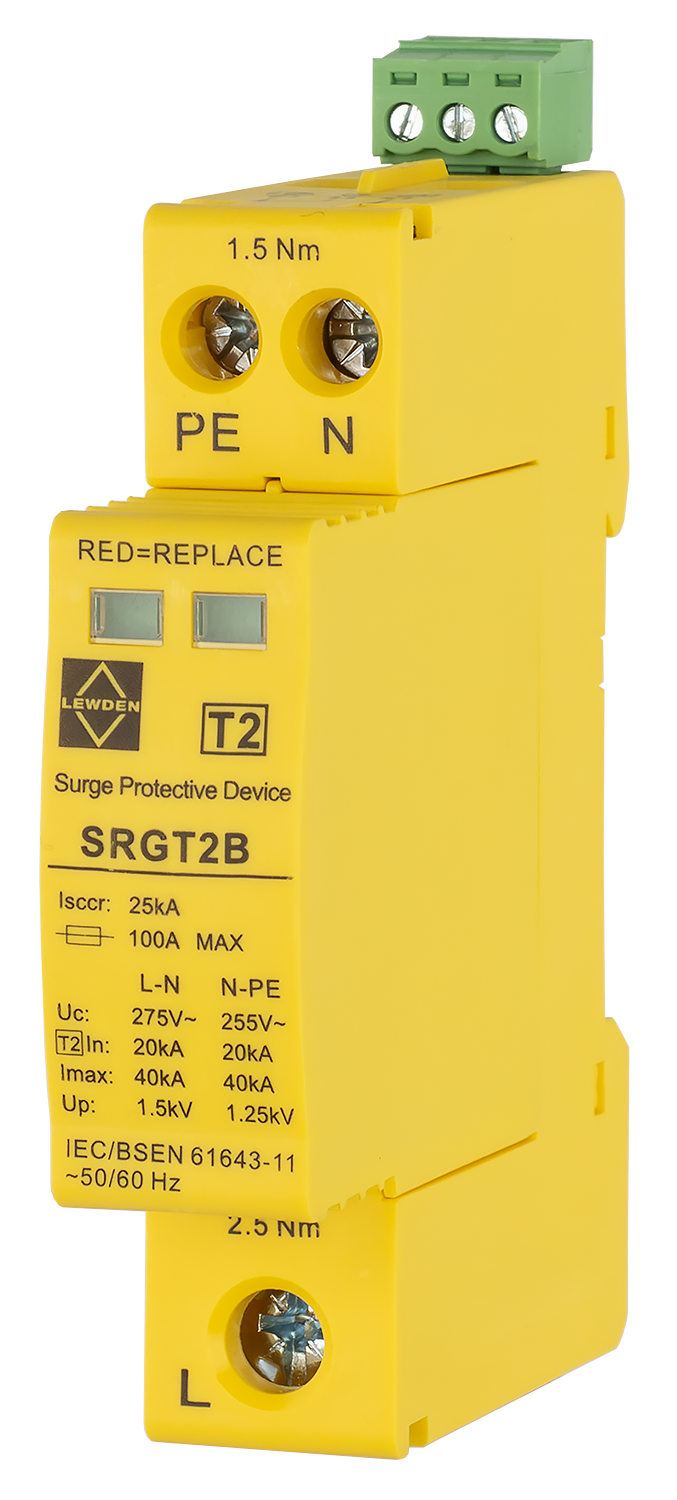 Lewden SRGT2B 40kA 1 Module Single Pole Type 2 Surge Protector