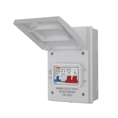 Live Electrical AGU4-SR/W 4 Way IP65 White Metal Garage/EV Charging Unit with 100A Main Switch, 40A Type A SP RCBO B Curve & 20/40kA DP Type 2 SPD