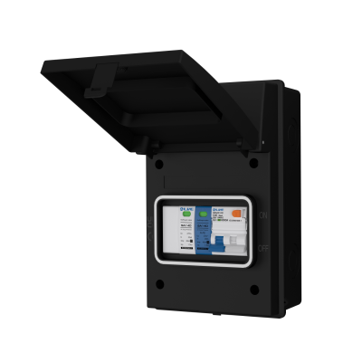 Live Electrical AGU5-SNR/B 5 Way IP65 Black Metal Garage/EV Charging Unit with 40A Type A DP RCBO C Curve & 20/40kA 1P+N Surge Protective Device