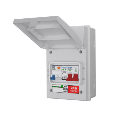 Live Electrical AGU5-SRTB/W 5 Way IP65 White Metal Garage/EV Charging Unit with 100A Main Switch, 40A Type A DP RCBO B Curve & 20/40kA DP Type 2 SPD