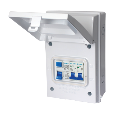 Live Electrical AGU63616 4 Way IP65 White Metal Garage Unit with 63A 30mA Type A RCD, B6A/B16A MCB