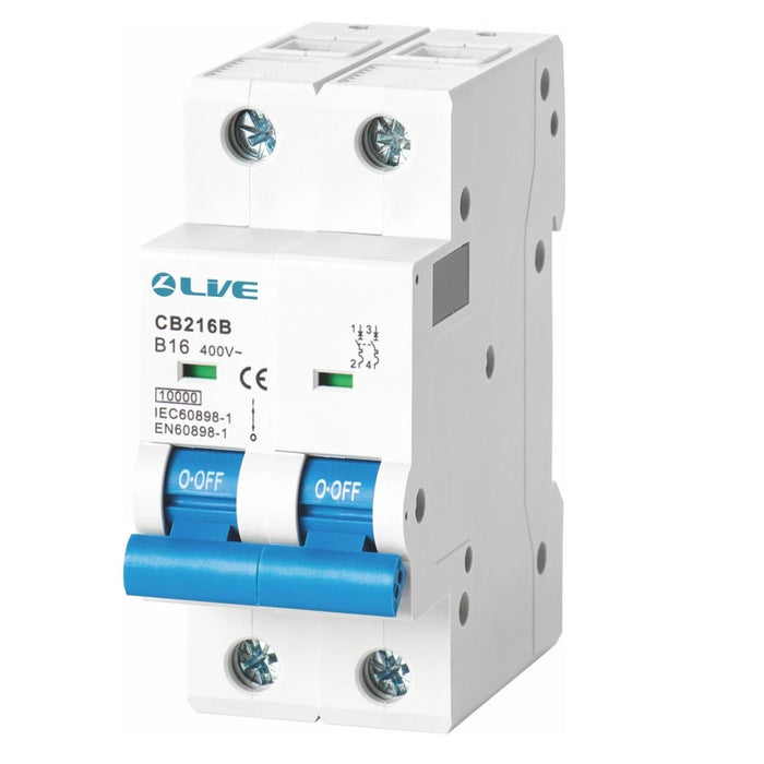 Live Electrical Double Pole 10kA B Curve MCB