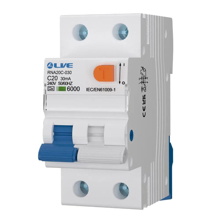 Live Electrical Double Pole 6kA C Curve 30mA Bidirectional RCBO Type A