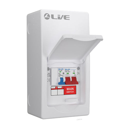 Live Electrical LSGUMS32 4 Way IP40 Metal Garage Unit with 100A Main Switch, B32A MCB