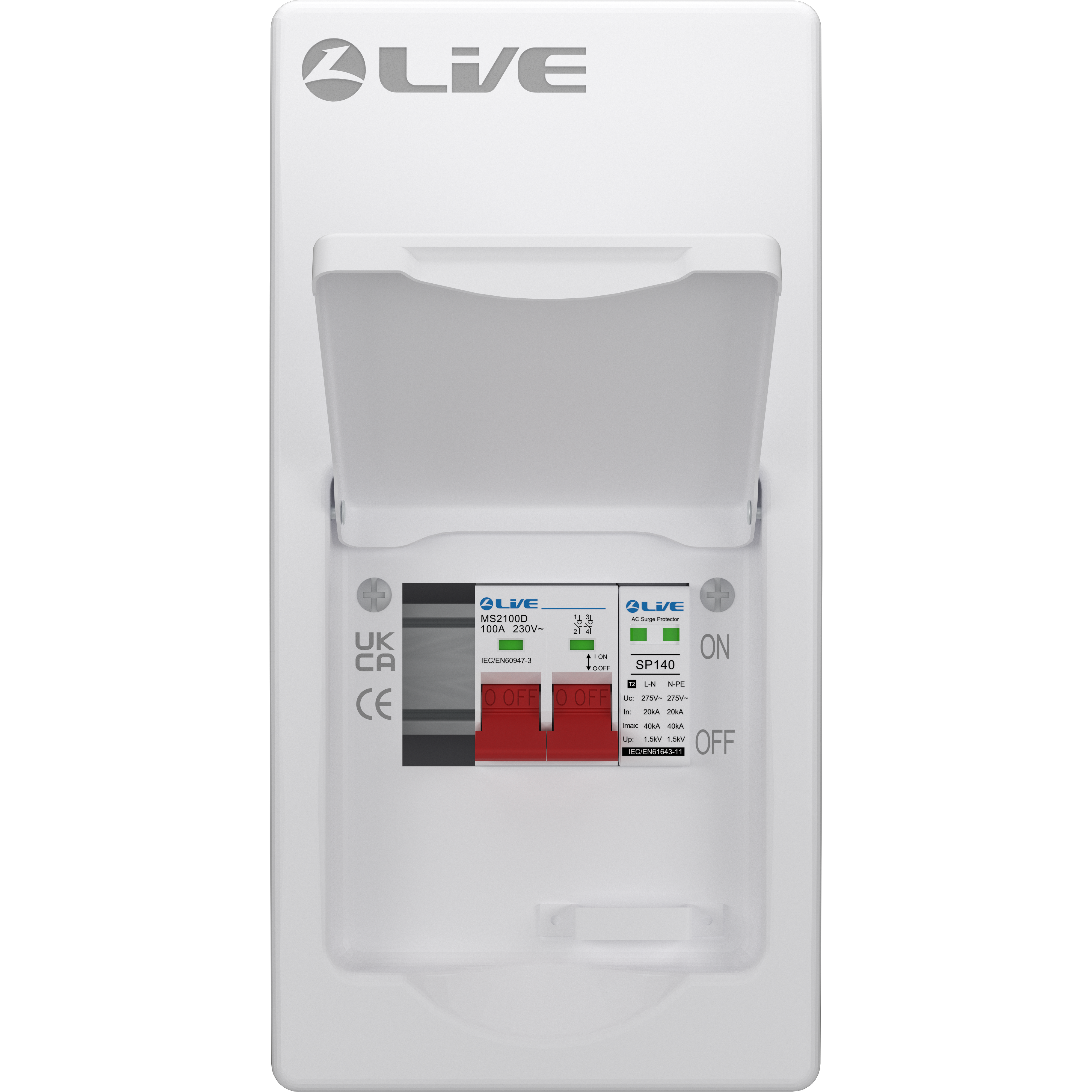 Live Electrical LSMC04S-SP 4 Module Metal SRN Consumer Unit with 100A Main Switch and SPD