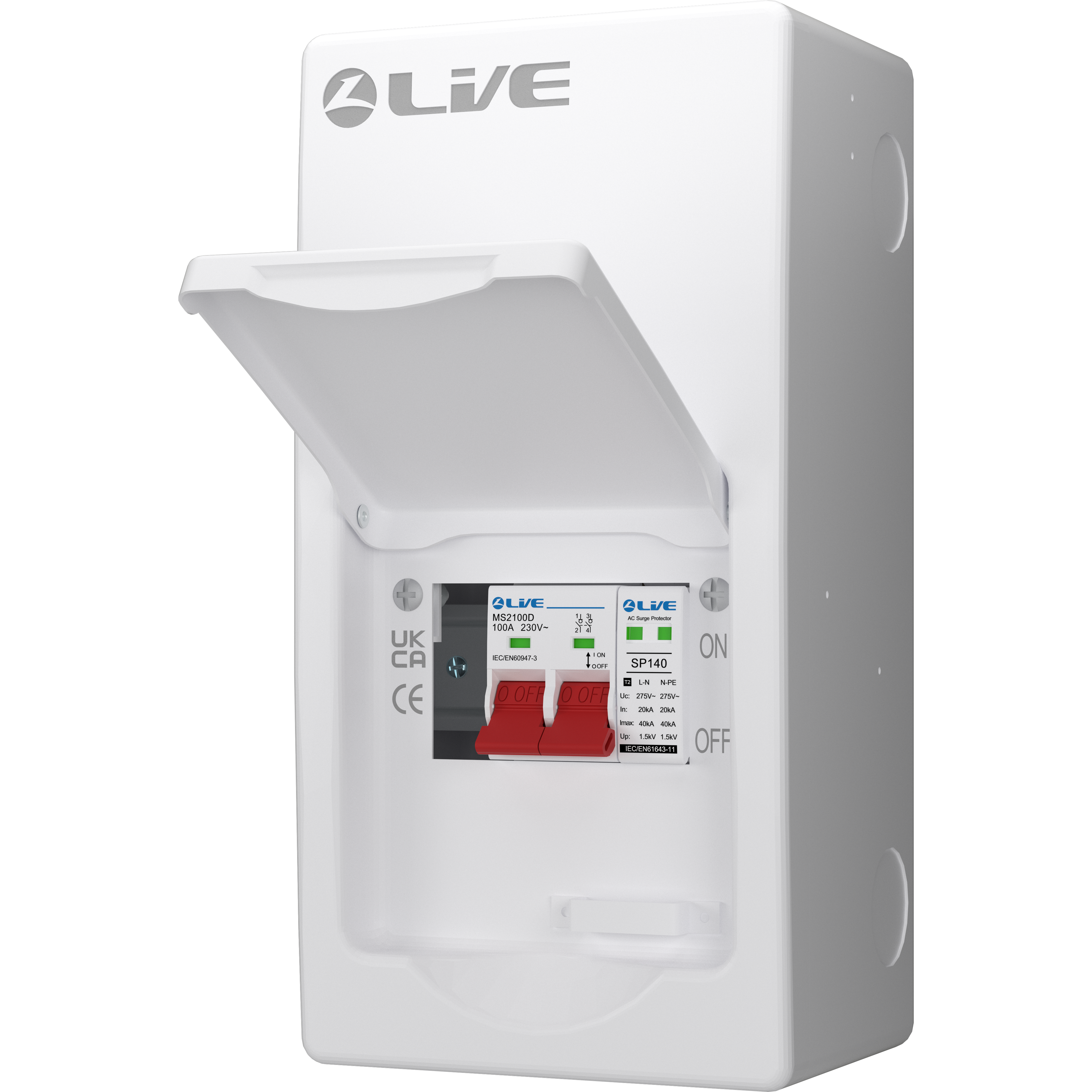 Live Electrical LSMC04S-SP 4 Module Metal SRN Consumer Unit with 100A Main Switch and SPD
